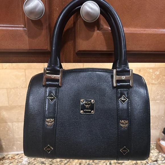 MCM Handbags - MCM Mini / Small Boston Satchel – Black Leather (München Plaque)
